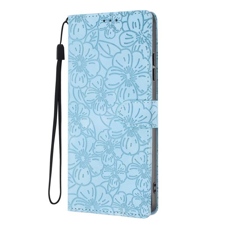For iPhone 16 Plus Cherry Blossoms Embossed Leather Phone Case