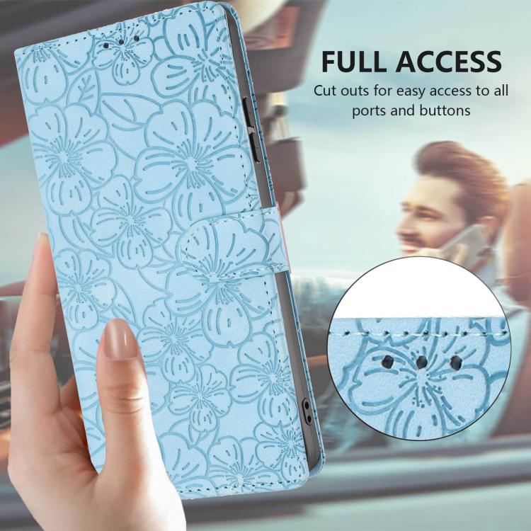 For iPhone 16 Plus Cherry Blossoms Embossed Leather Phone Case