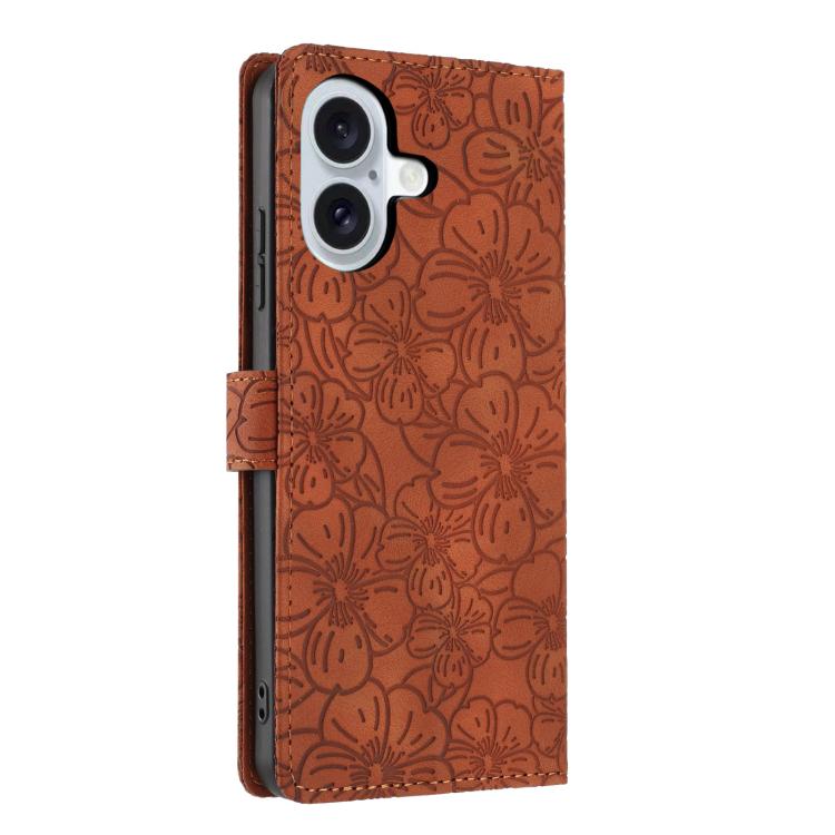 For iPhone 16 Plus Cherry Blossoms Embossed Leather Phone Case