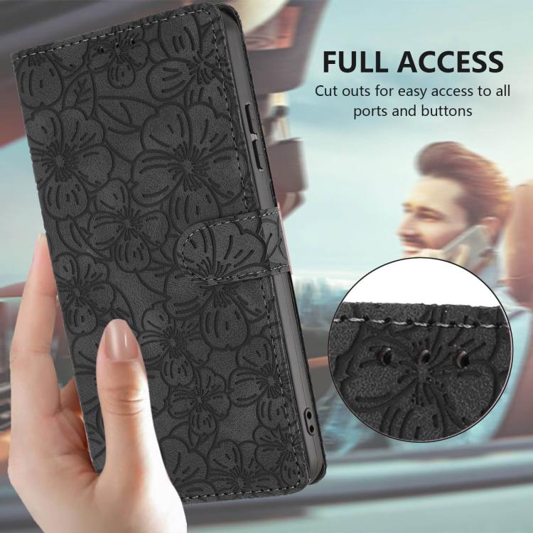 For iPhone 16 Plus Cherry Blossoms Embossed Leather Phone Case