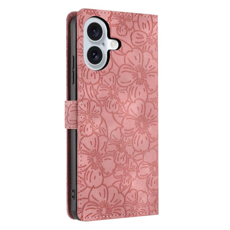 For iPhone 16 Cherry Blossoms Embossed Leather Phone Case
