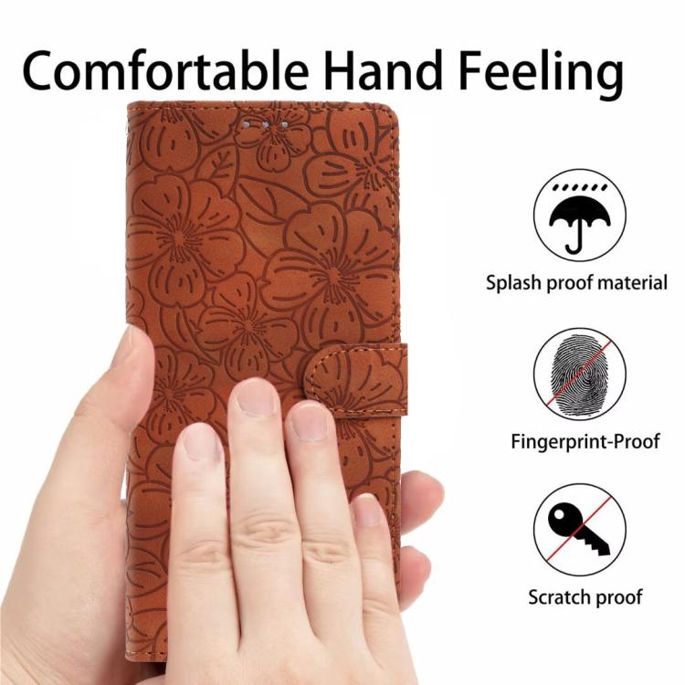 For iPhone 16 Cherry Blossoms Embossed Leather Phone Case