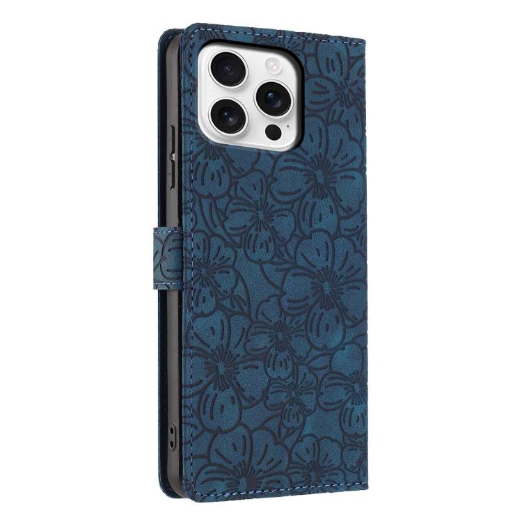 For iPhone 15 Pro Max Cherry Blossoms Embossed Leather Phone Case