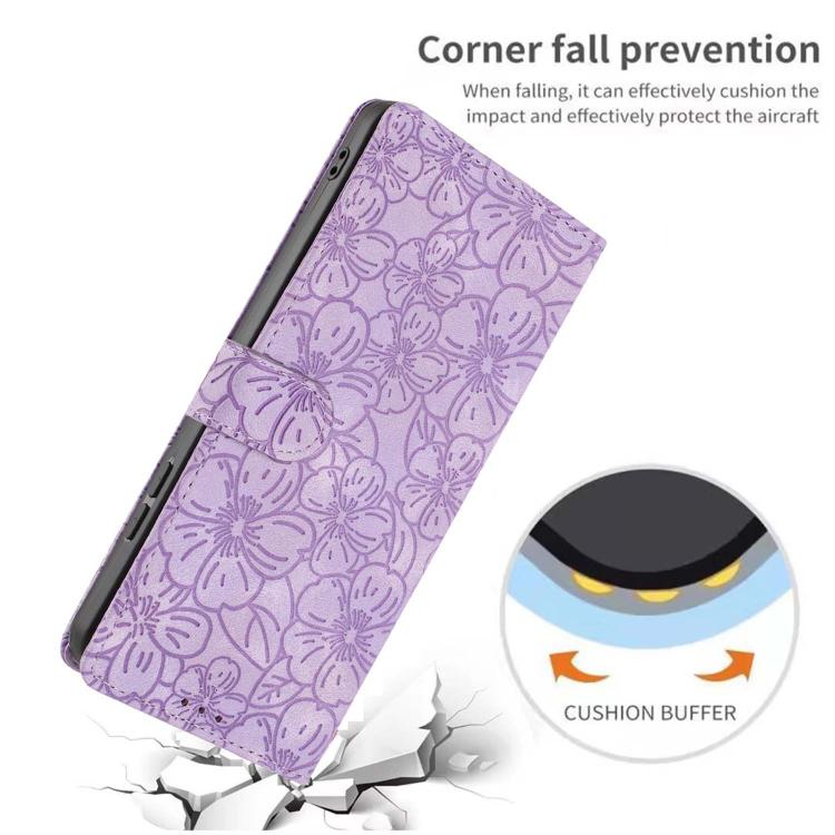 For iPhone 15 Cherry Blossoms Embossed Leather Phone Case