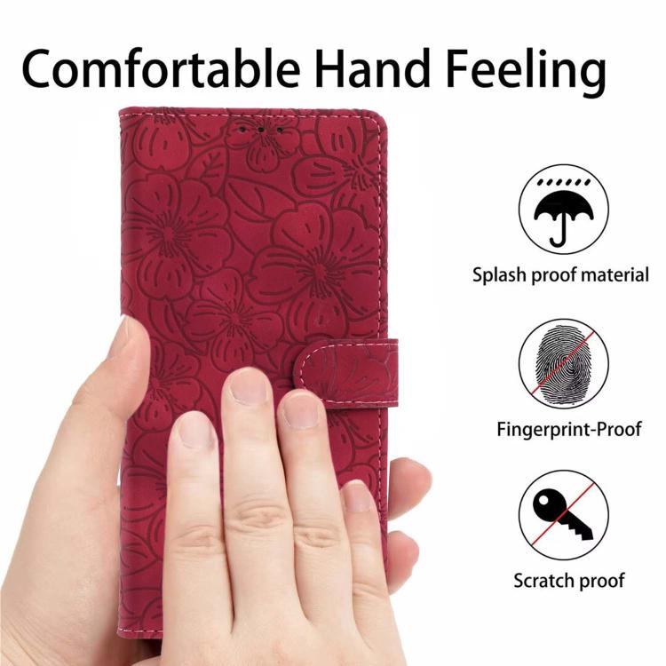 For iPhone 15 Cherry Blossoms Embossed Leather Phone Case