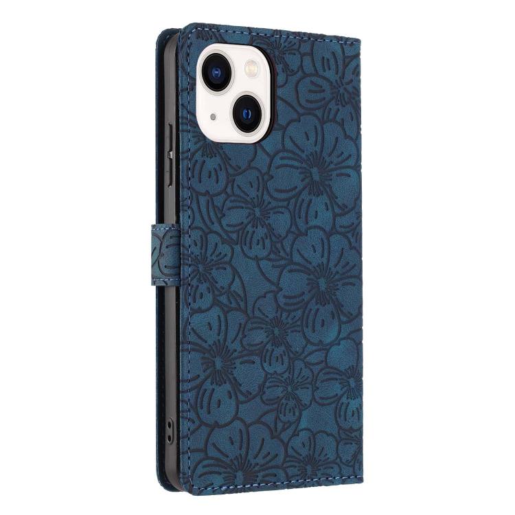 For iPhone 15 Cherry Blossoms Embossed Leather Phone Case