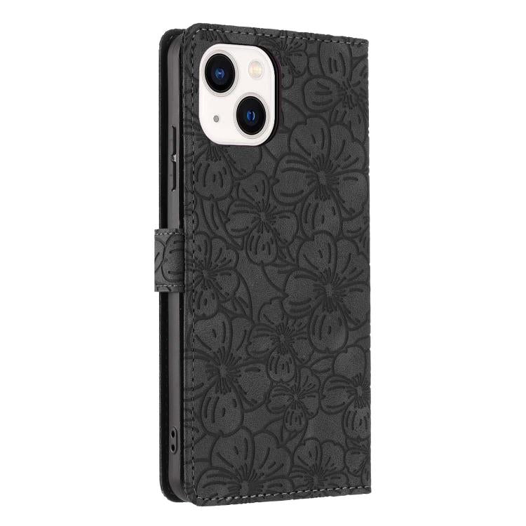 For iPhone 15 Cherry Blossoms Embossed Leather Phone Case