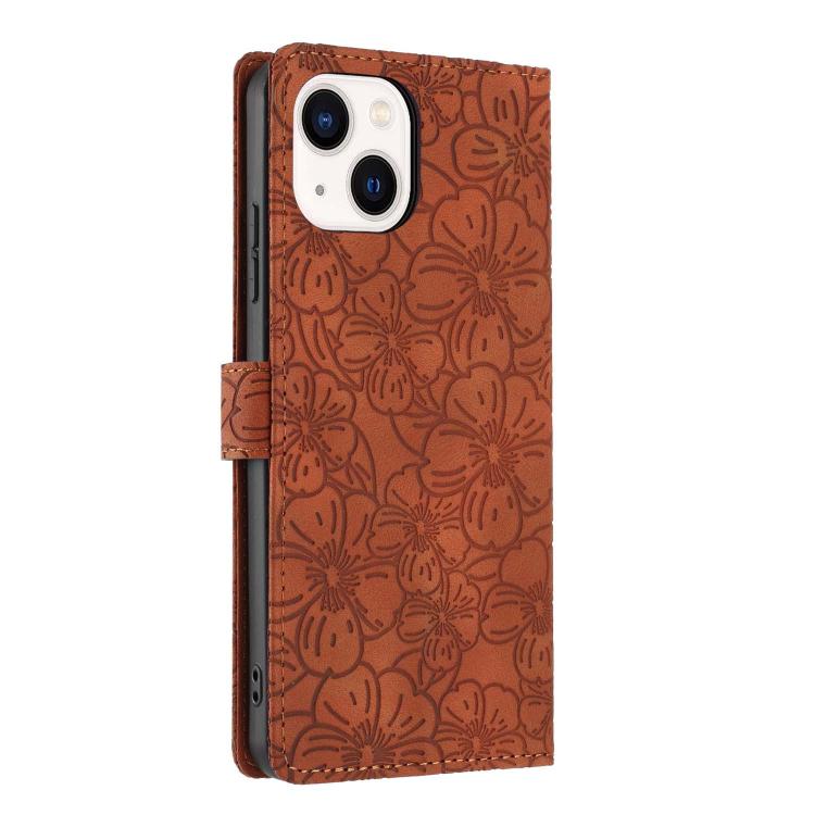 For iPhone 14 Plus Cherry Blossoms Embossed Leather Phone Case
