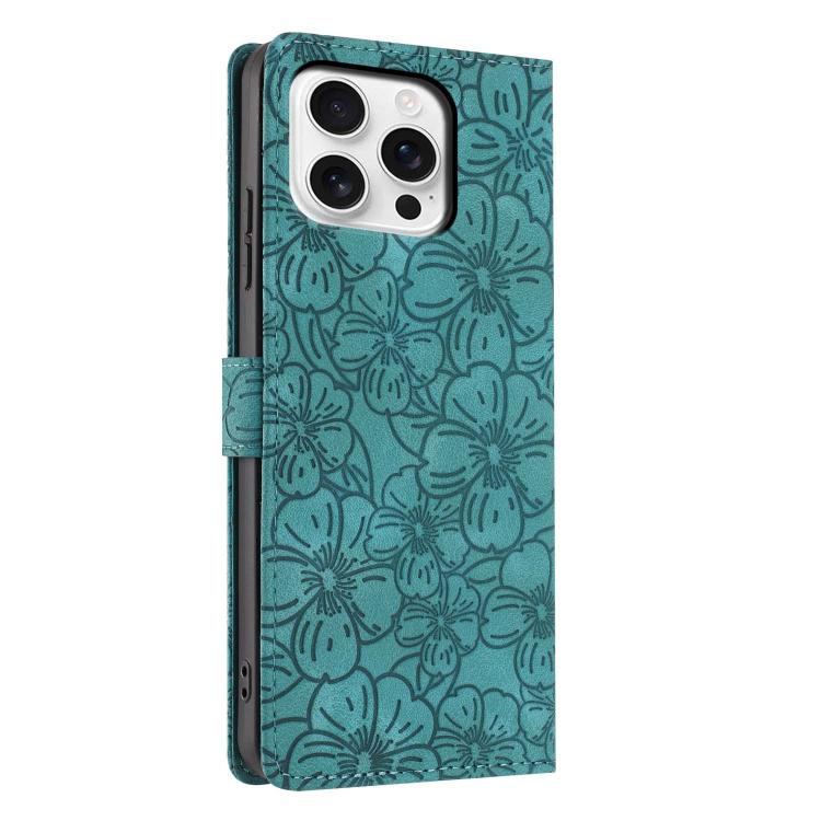 For iPhone 13 Pro Max Cherry Blossoms Embossed Leather Phone Case