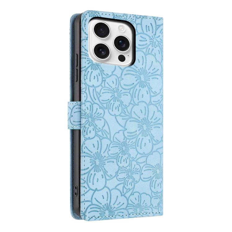 For iPhone 13 Pro Cherry Blossoms Embossed Leather Phone Case