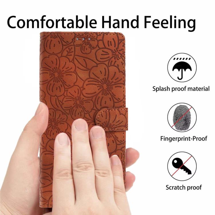 For iPhone 13 Cherry Blossoms Embossed Leather Phone Case
