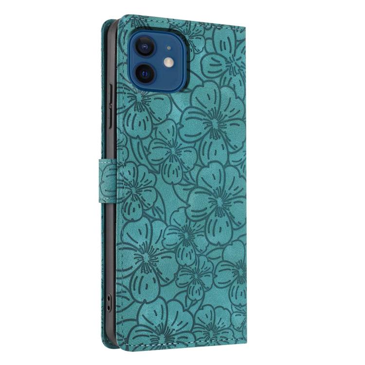 For iPhone 12 / 12 Pro Cherry Blossoms Embossed Leather Phone Case