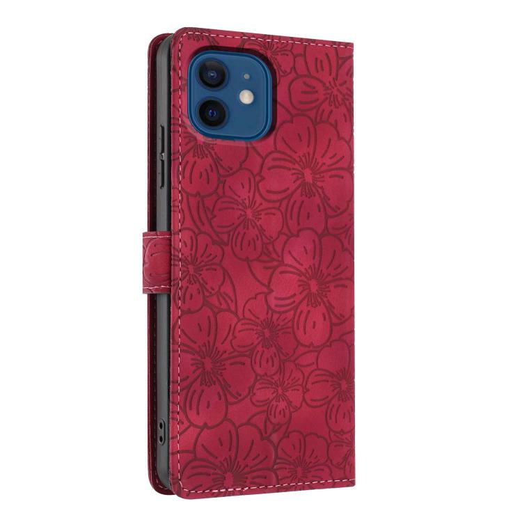 For iPhone 12 / 12 Pro Cherry Blossoms Embossed Leather Phone Case