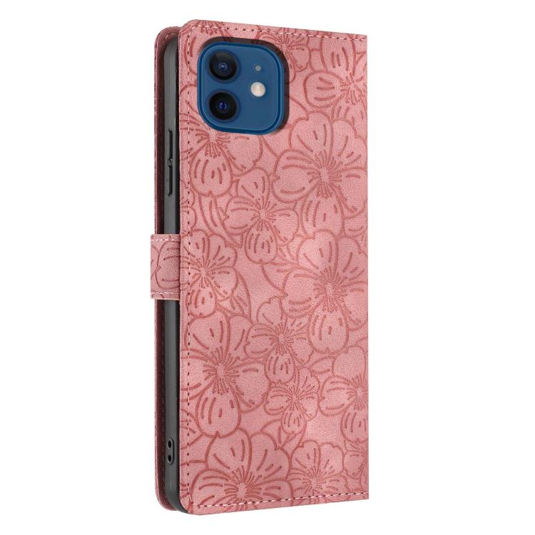 For iPhone 12 / 12 Pro Cherry Blossoms Embossed Leather Phone Case