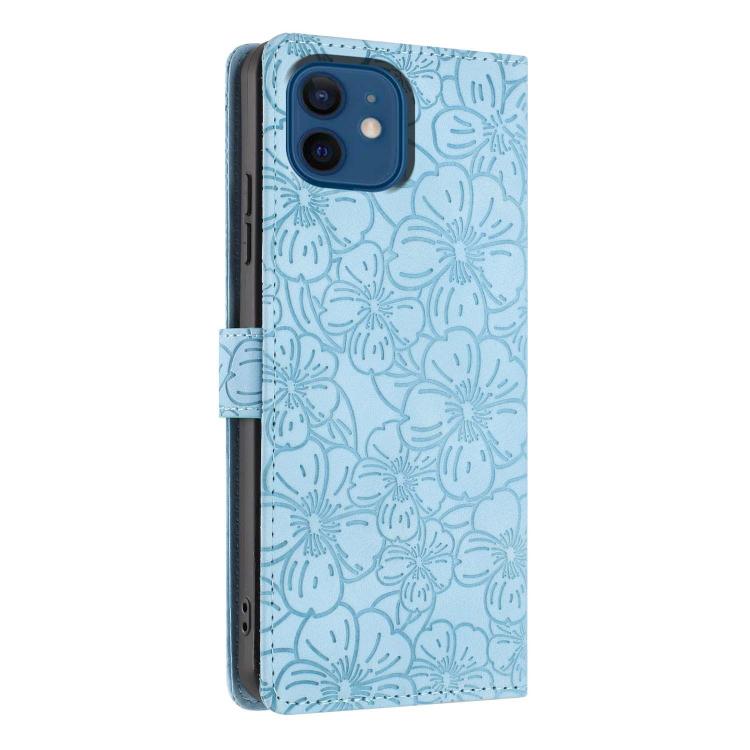 For iPhone 12 / 12 Pro Cherry Blossoms Embossed Leather Phone Case