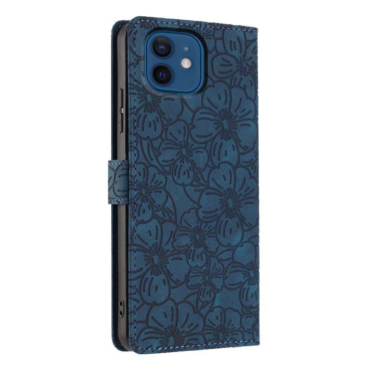 For iPhone 12 / 12 Pro Cherry Blossoms Embossed Leather Phone Case