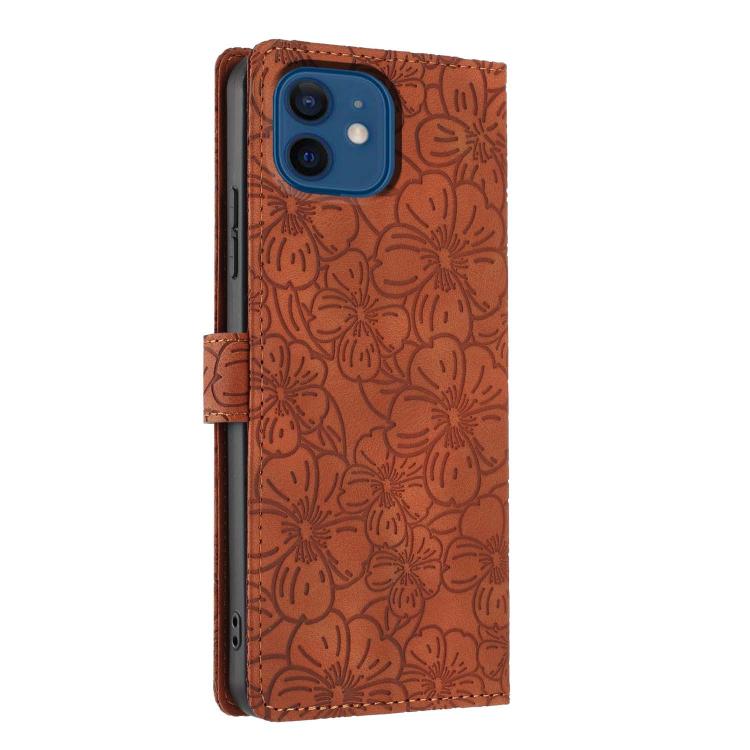 For iPhone 12 / 12 Pro Cherry Blossoms Embossed Leather Phone Case