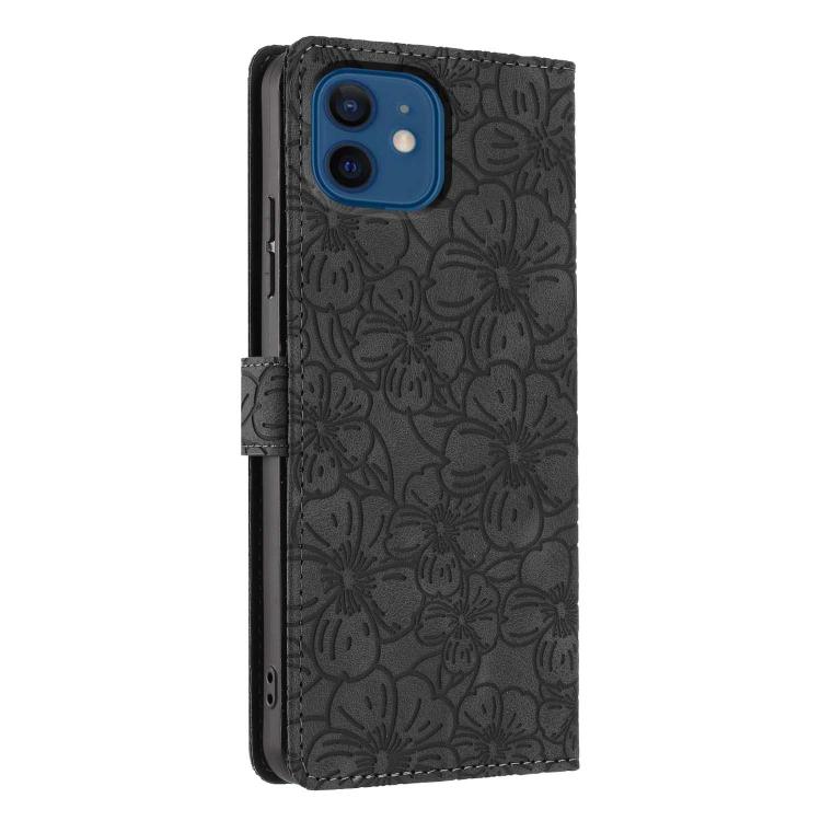For iPhone 12 / 12 Pro Cherry Blossoms Embossed Leather Phone Case