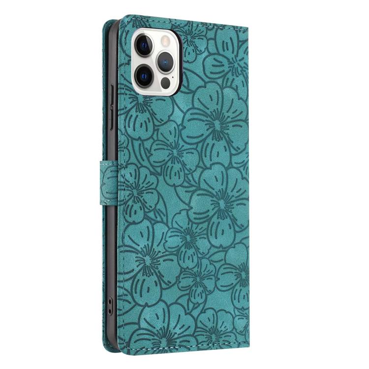 For iPhone 12 Pro Max Cherry Blossoms Embossed Leather Phone Case