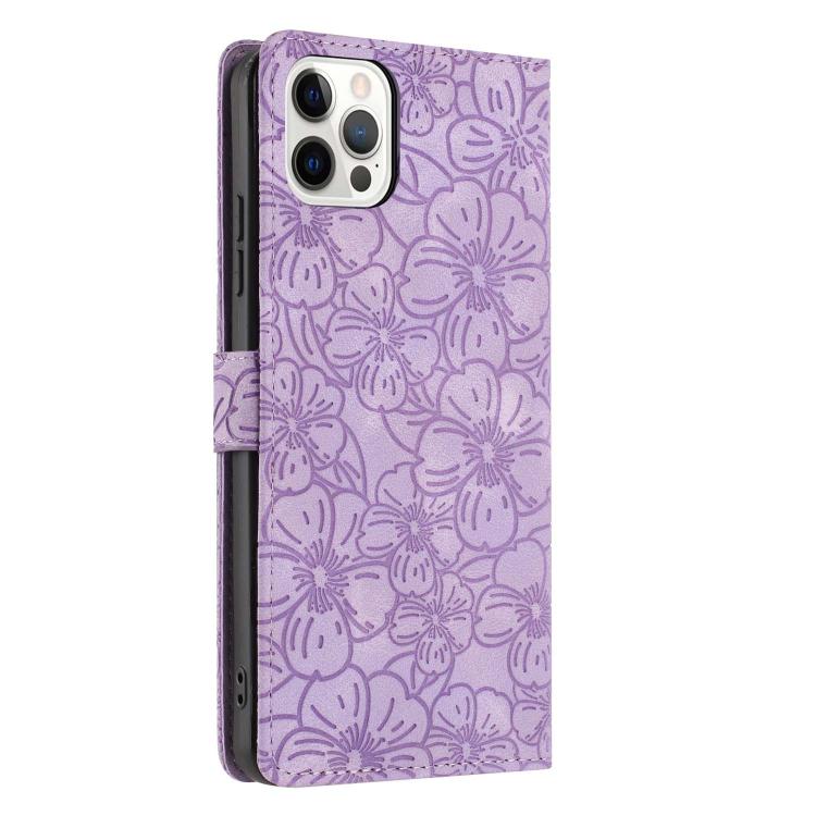 For iPhone 12 Pro Max Cherry Blossoms Embossed Leather Phone Case