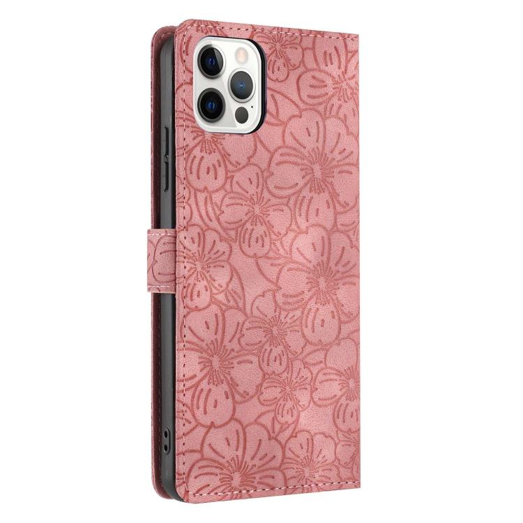 For iPhone 12 Pro Max Cherry Blossoms Embossed Leather Phone Case