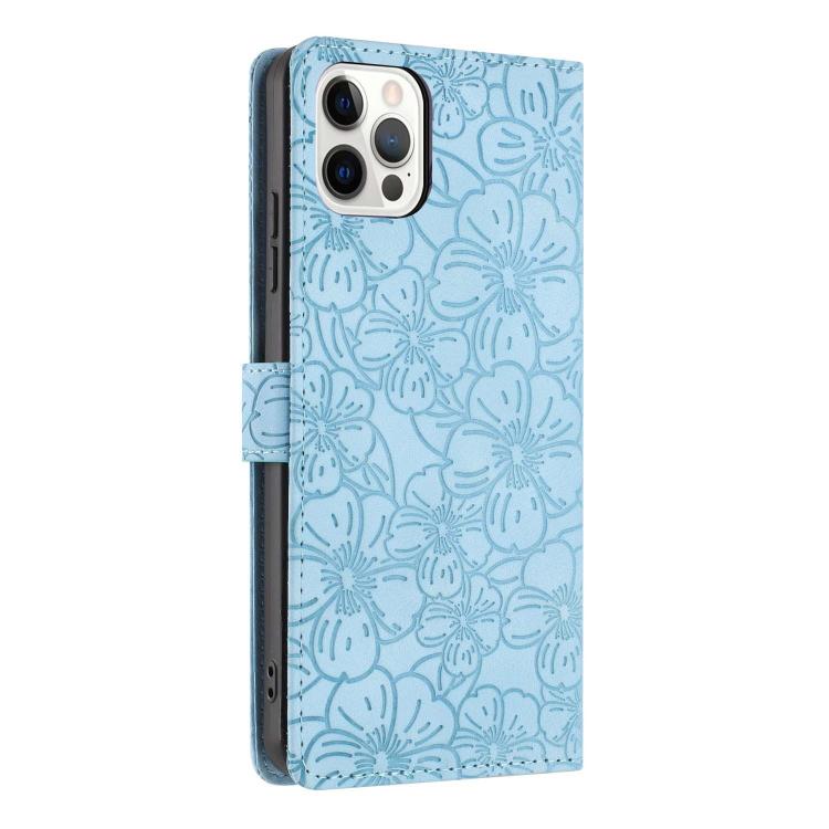 For iPhone 12 Pro Max Cherry Blossoms Embossed Leather Phone Case