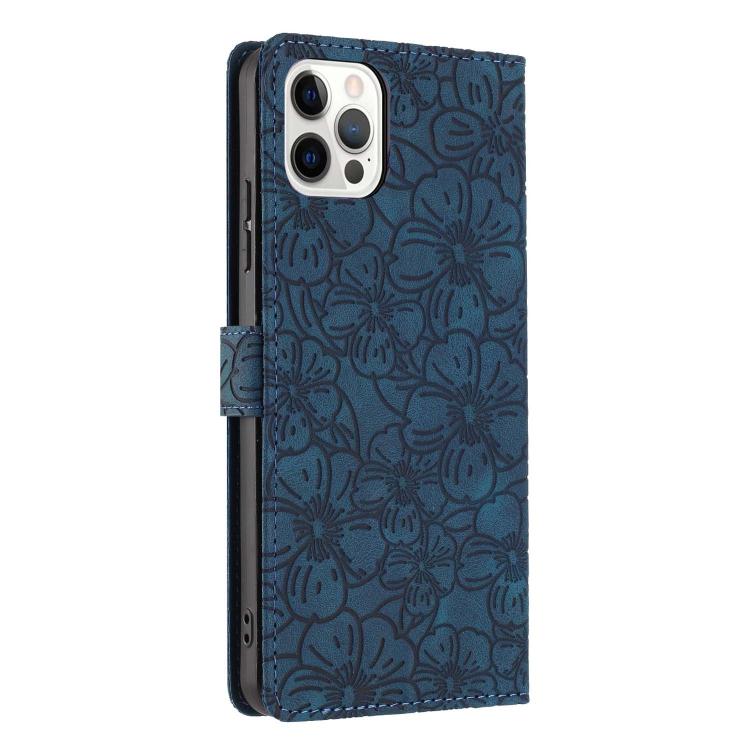 For iPhone 12 Pro Max Cherry Blossoms Embossed Leather Phone Case