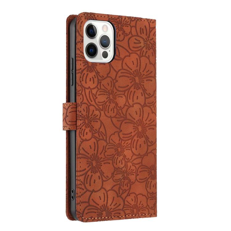 For iPhone 12 Pro Max Cherry Blossoms Embossed Leather Phone Case