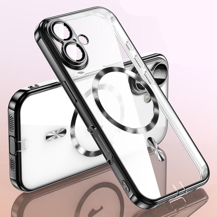 For iPhone 16 Plating Paint TPU MagSafe Phone Case with Dust Plug & Lens Film