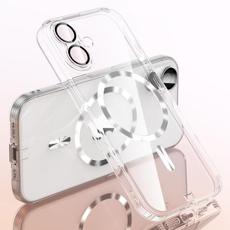 For iPhone 16 Plating Paint TPU MagSafe Phone Case with Dust Plug & Lens Film