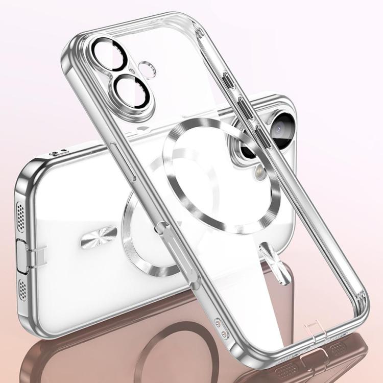 For iPhone 16 Plating Paint TPU MagSafe Phone Case with Dust Plug & Lens Film