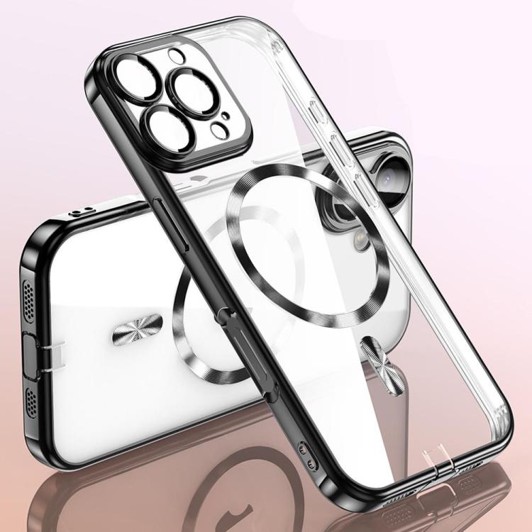 For iPhone 15 Pro Plating Paint TPU MagSafe Phone Case with Dust Plug & Lens Film