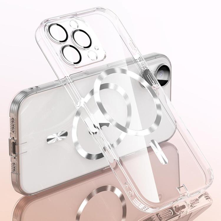 For iPhone 15 Pro Plating Paint TPU MagSafe Phone Case with Dust Plug & Lens Film