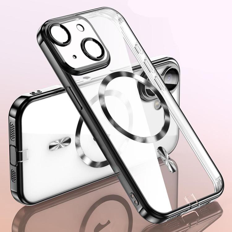 For iPhone 15 Plating Paint TPU MagSafe Phone Case with Dust Plug & Lens Film