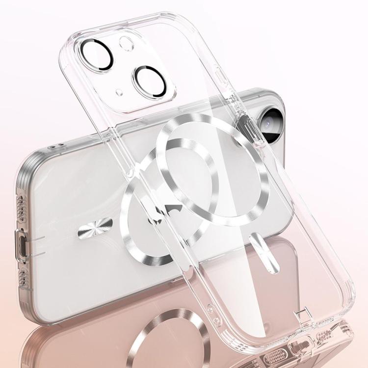 For iPhone 15 Plating Paint TPU MagSafe Phone Case with Dust Plug & Lens Film