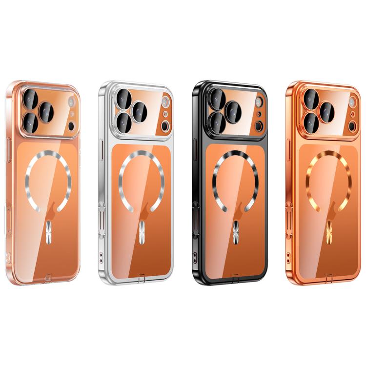 For iPhone 16 Pro Max Plating Paint TPU MagSafe Phone Case with Dust Plug & Lens Film