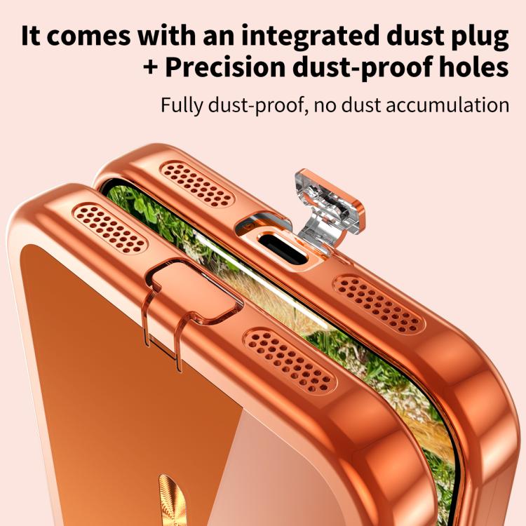For iPhone 16 Plating Paint TPU MagSafe Phone Case with Dust Plug & Lens Film