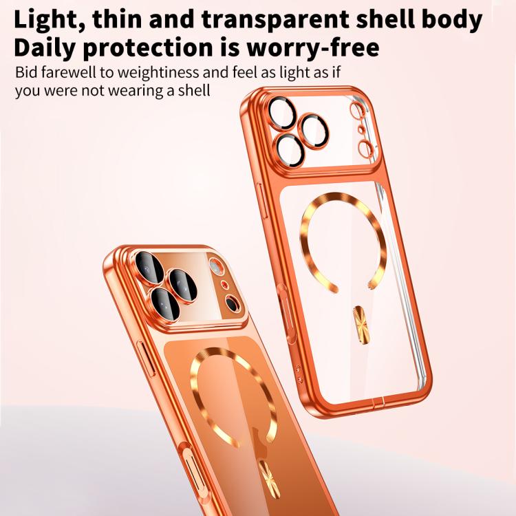 For iPhone 16 Pro Plating Paint TPU MagSafe Phone Case with Dust Plug & Lens Film