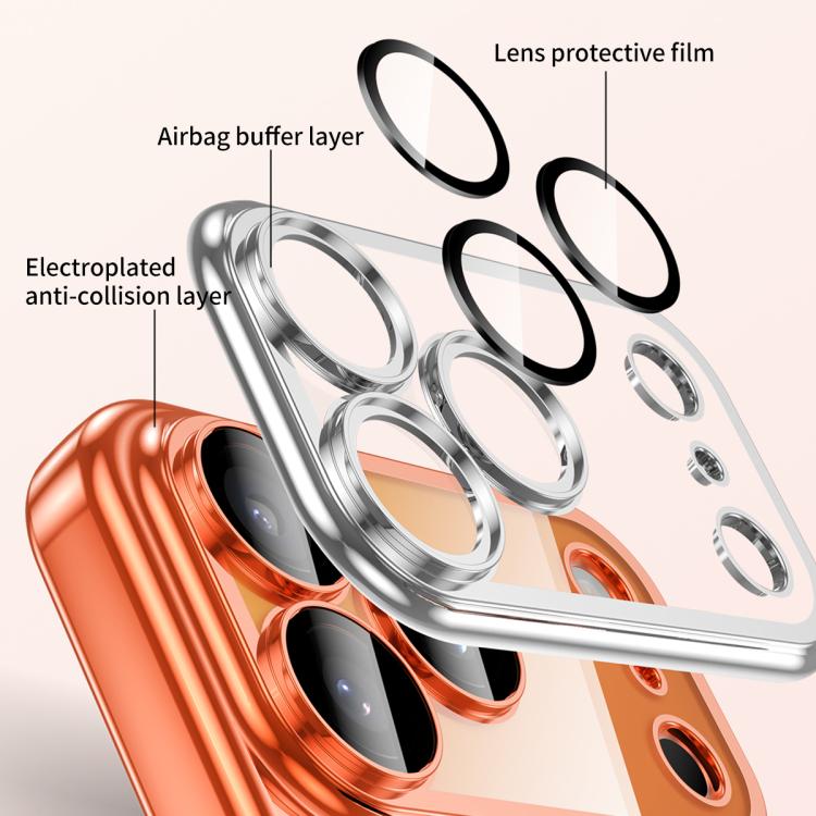 For iPhone 15 Pro Max Plating Paint TPU MagSafe Phone Case with Dust Plug & Lens Film