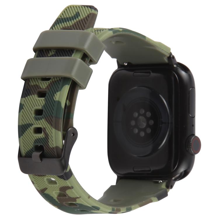 For Apple Watch 42 / 44 / 45 / 46 / 49mm xDfind Black Connector Camouflage Print Silicone Watch Band