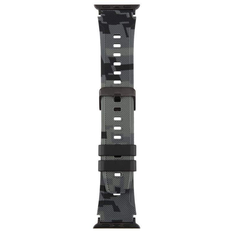 For Apple Watch 42 / 44 / 45 / 46 / 49mm xDfind Black Connector Camouflage Print Silicone Watch Band