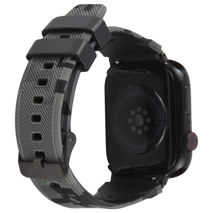 For Apple Watch 38 / 40 / 41 / S10 42mm xDfind Black Connector Camouflage Print Silicone Watch Band