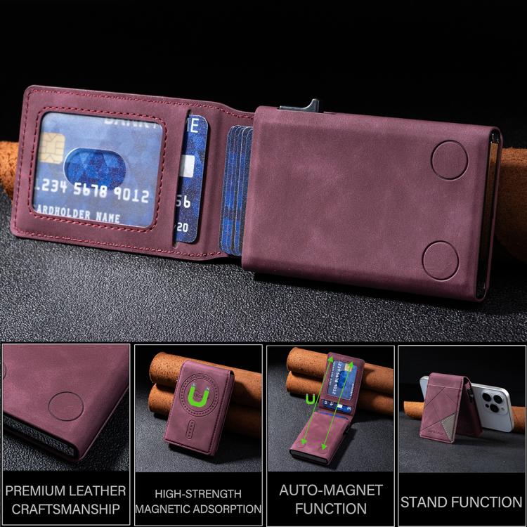 BFK29 Prismatic Embossed MagSafe Magnetic Leather Card Bag