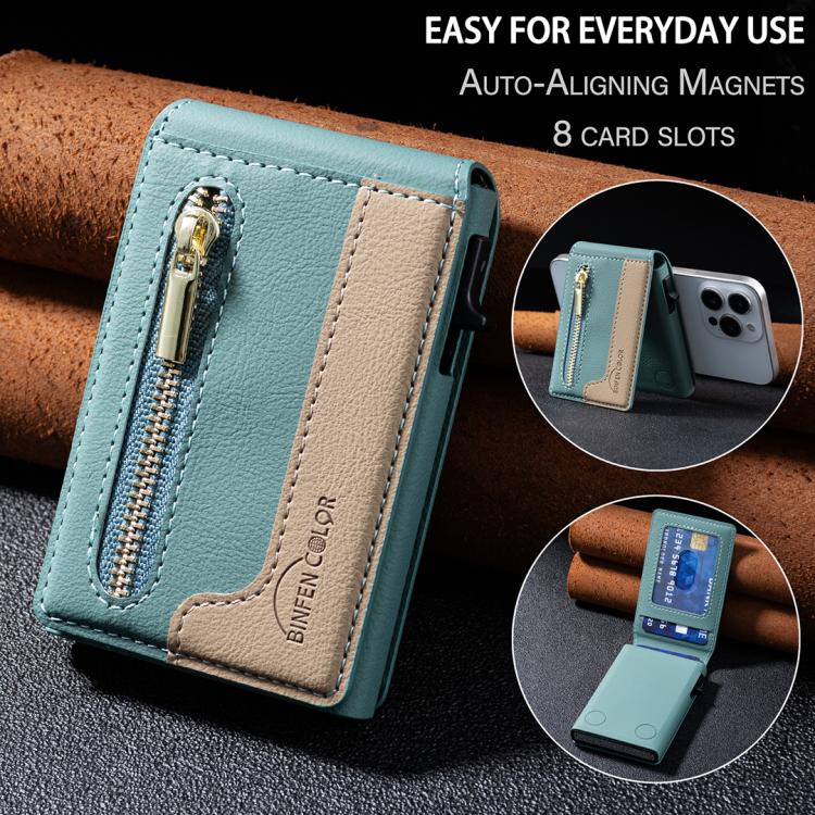 BFK31 Colorblock Zipper MagSafe Magnetic Leather Card Bag