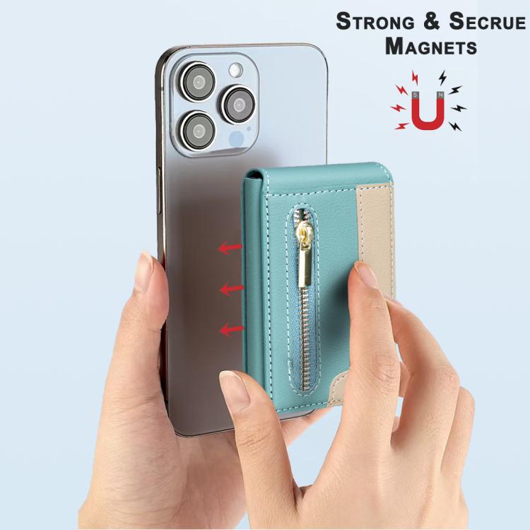 BFK31 Colorblock Zipper MagSafe Magnetic Leather Card Bag