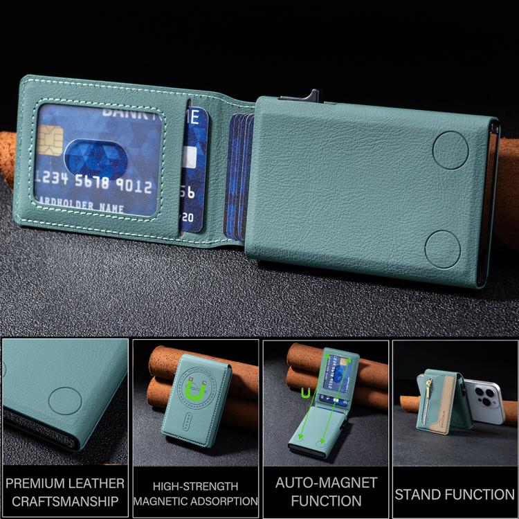 BFK31 Colorblock Zipper MagSafe Magnetic Leather Card Bag