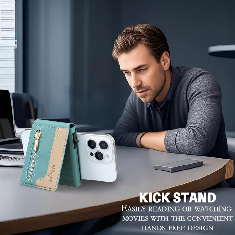 BFK31 Colorblock Zipper MagSafe Magnetic Leather Card Bag