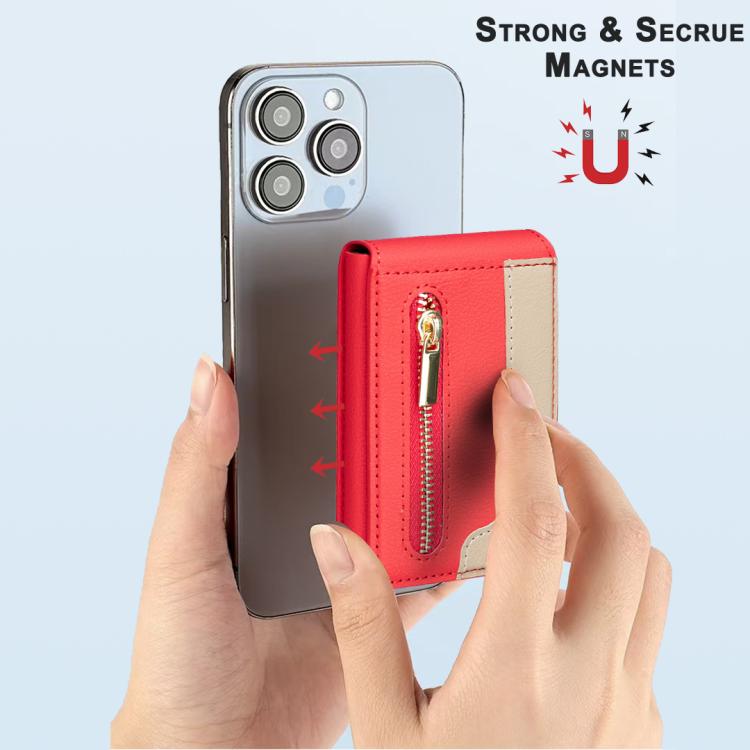 BFK31 Colorblock Zipper MagSafe Magnetic Leather Card Bag