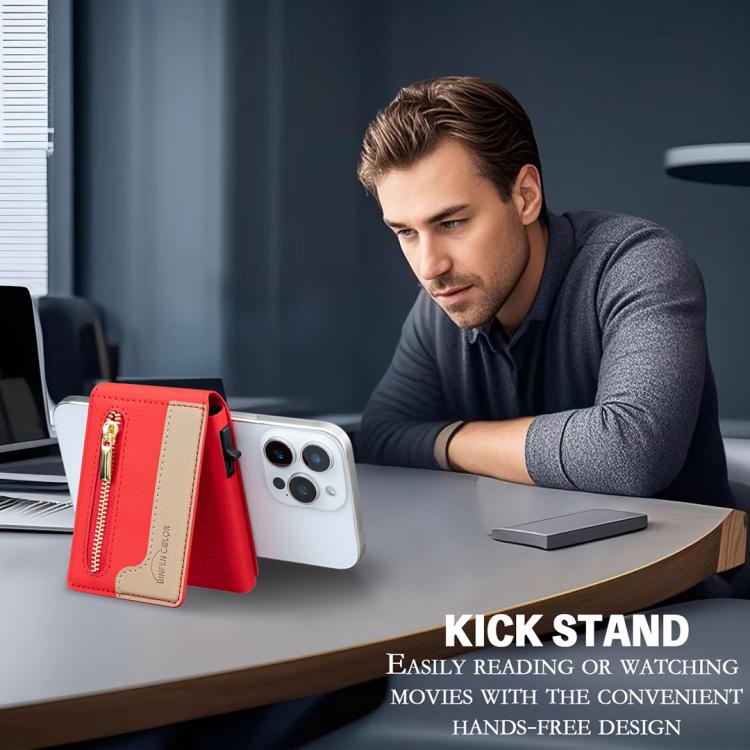 BFK31 Colorblock Zipper MagSafe Magnetic Leather Card Bag