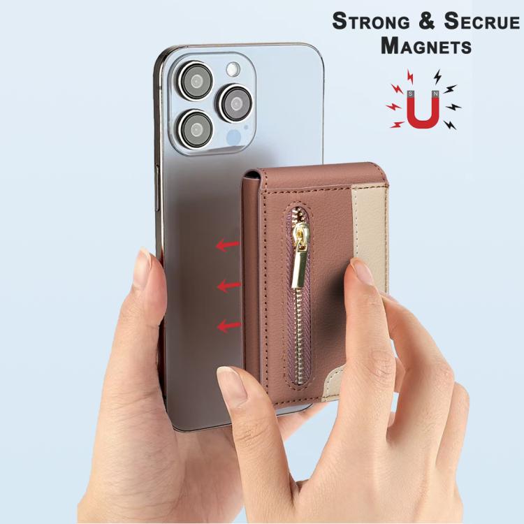 BFK31 Colorblock Zipper MagSafe Magnetic Leather Card Bag